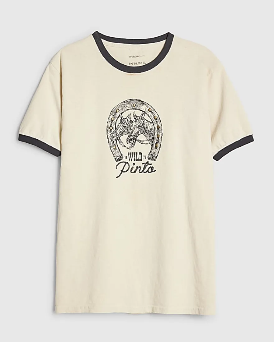 White Short Sleeve Tipped Horseshoe T-shirt