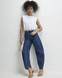 White Sleeveless Bubble Hem Top