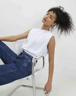 White Sleeveless Bubble Hem Top