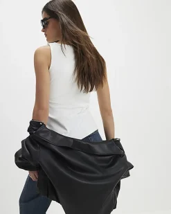 White Sleeveless Slash Neck Top