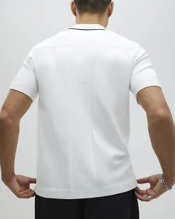 White Slim Fit Knitted Polo Shirt
