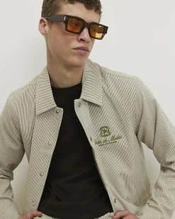 White Slim Fit Stripe Textured Jacket