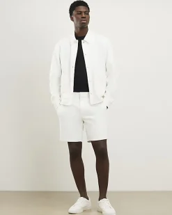 White Slim Fit Textured Shorts