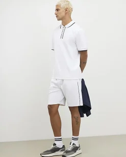 White Slim Fit Textured Tipped Shorts