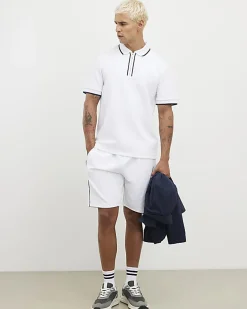 White Slim Fit Textured Zip Tipped Polo Shirt