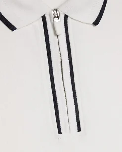 White Slim Fit Textured Zip Tipped Polo Shirt