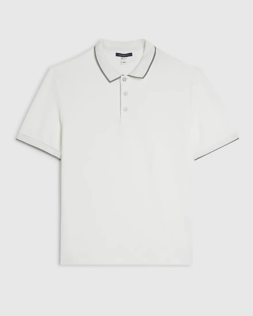 White Slim Fit Tipped Textured Polo Shirt