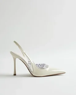 White Sparkle Slingback Perspex Court Heels