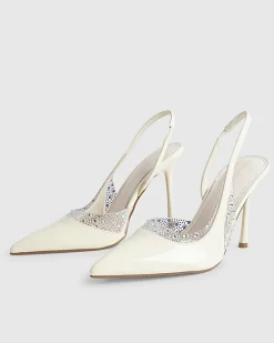 White Sparkle Slingback Perspex Court Heels