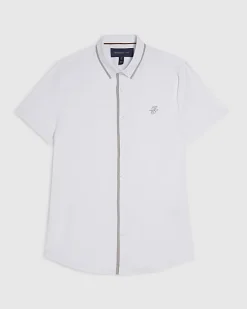 White Stretch Muscle Fit Tipped Shirt