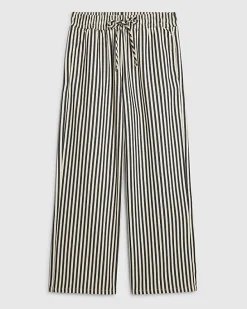 White Striped Drawstring Wide Leg Jeans