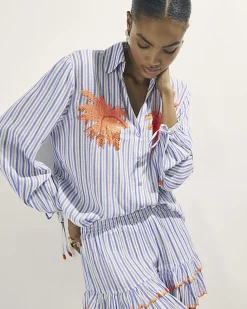 White Striped Embellished Palm Beach Shirt