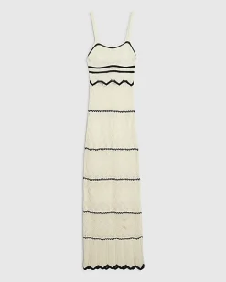 White Striped Knit Midi Dress
