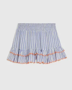 White Striped Sequin Embellished Shorts
