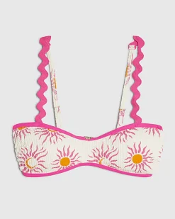 White Sun Print Cami Bikini Top