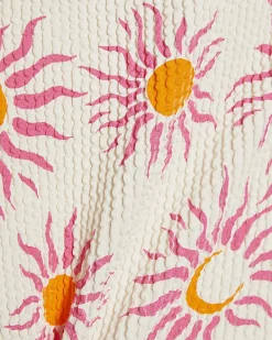 White Sun Print Textured Swimsuit