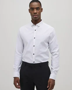 White Textured Muscle Fit Long Sleeve Shirt