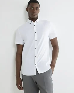 White Textured Muscle Fit Short Sleeve Shirt