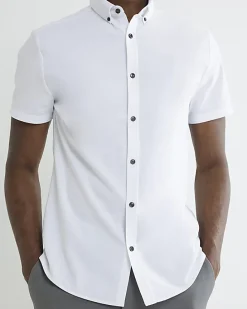 White Textured Muscle Fit Short Sleeve Shirt