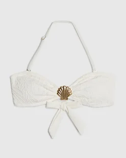 White Textured Shell Bandeau Bikini Top