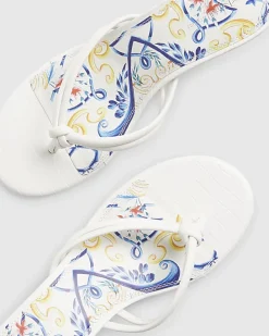 White Toe Thong Mid Heeled Sandals