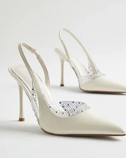 White Wide Fit Sparkle Slingback Court Heels