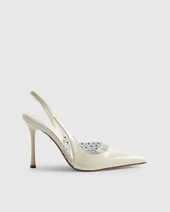 White Wide Fit Sparkle Slingback Court Heels