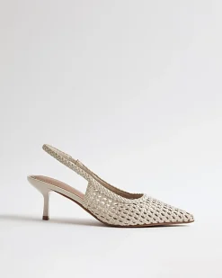White Wide Fit Woven Slingback Court Heels