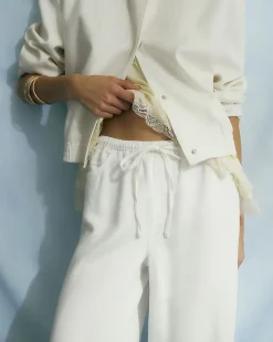 White Wide leg Drawstring Jeans