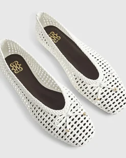 White Woven Flat Ballet Pumps
