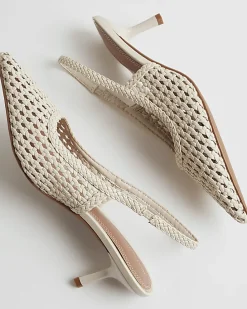 White Woven Slingback Court Heels