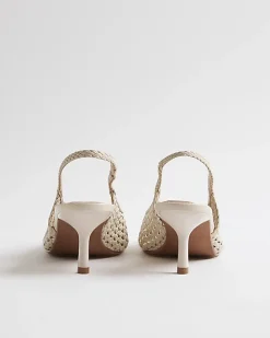 White Woven Slingback Court Heels