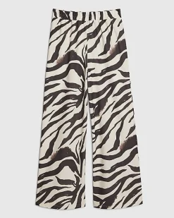 White Zebra Print Wide Leg Trousers