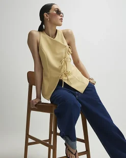 Yellow Asymmetric Bow Tie Front Waistcoat