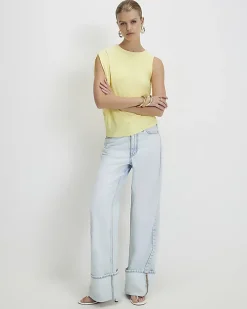 Yellow Asymmetric Drape Ruched Top