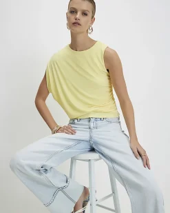 Yellow Asymmetric Drape Ruched Top