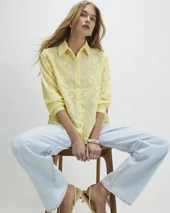 Yellow 3D Floral Embellished Shirt