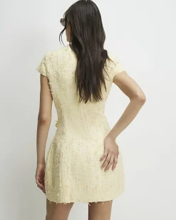 Yellow 3D Flower Boucle Mini Dress