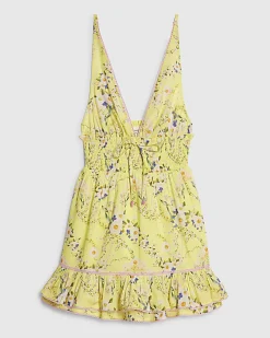 Yellow Daisy Floral Print Mini Dress
