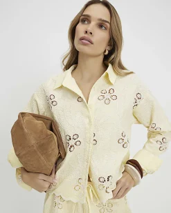 Yellow Embroidered Crochet Shirt