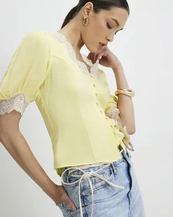 Yellow Lace Trim Blouse