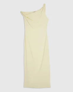 Yellow Linen Blend Asymmetric Midi Dress