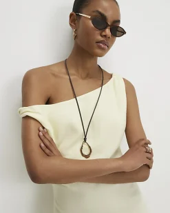 Yellow Linen Blend Asymmetric Midi Dress