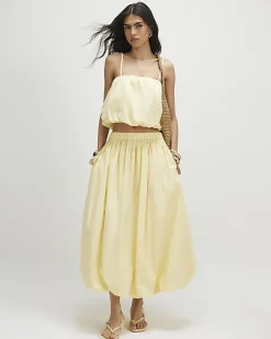 Yellow Poplin Bubble Hem Skirt