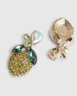 Yellow rhinestone lemon earrings