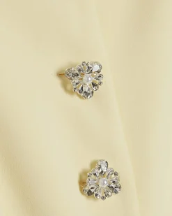 Yellow Short Sleeve Diamante Button Playsuit