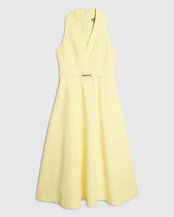 Yellow Sleeveless Belted Midi Dress