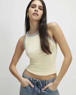 Yellow Sleeveless Ribbed Tipped Tank Top