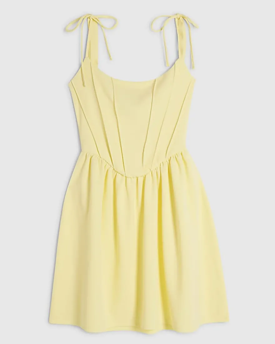 Yellow Tie Shoulder Corset Mini
